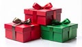 Stack of Red and Green Glittering Christmas Gift Boxes with Ribbons Royalty Free Stock Photo