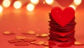 Stack of Red Hearts with Gold Coins Royalty Free Stock Photo