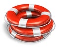 Stack of red lifesaver belts Royalty Free Stock Photo