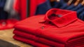 Stack of Red Polo T-Shirts Close-Up. Generative AI Royalty Free Stock Photo