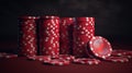 A stack of red and white poker chips on a green felt table. Generative ai Royalty Free Stock Photo