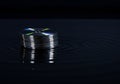 Stack of reflective discs on water surface with ripple effect and dark background Royalty Free Stock Photo