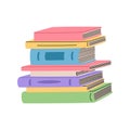 Stack of retro books in colorful covers. Cute textbook. pile literature for learning and reading