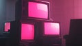 stack of retro televisions with pink screens in dimly lit room, nostalgic technology concept Royalty Free Stock Photo