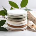 Stack of reusable makeup remover pads, eco-friendly beauty essentials on white background Royalty Free Stock Photo