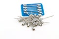 Stack of reuse iron needle No.18 G for drug needle isolate on white background