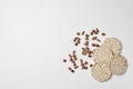 Stack of rice cakes and nuts. Healthy snackes Royalty Free Stock Photo