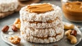 Stack of rice cakes with peanut butter and nuts Royalty Free Stock Photo