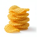 Stack of ridged potato chips on a white background wavy Royalty Free Stock Photo