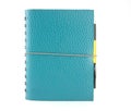 Stack of ring binder blue leather notebook Royalty Free Stock Photo