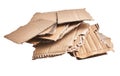 Stack of ripped pieces of cardboard material over isolated white background