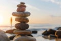 Work-life balance concept Stack of Rocks on Beach. Generative AI Royalty Free Stock Photo