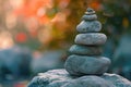 Stack of Rocks Balancing on Top of a Larger Rock