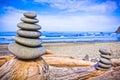 Stack of Rocks Upon Driftwood at Ruby Beach, Washington Royalty Free Stock Photo