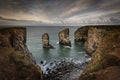 Stack rocks photographed at sunrise on dramatic coastline of Pembrokeshire ,South Wales,UK