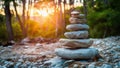 A stack of rocks on a rock pile in the woods, AI Royalty Free Stock Photo