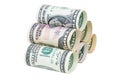 Stack of rolled dollar banknotes