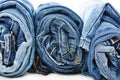 Stack of rolled jeans Royalty Free Stock Photo