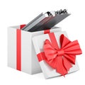 Stack of Rolled Metal Products inside gift box, present concept. 3D rendering Royalty Free Stock Photo