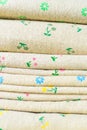 Stack rolls of fabric on shelf Royalty Free Stock Photo