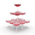 Stack of rose champagne glasses with clipping path