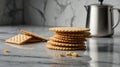 Delicious Crispy Crackers Stacked on Marble Tabletop Royalty Free Stock Photo