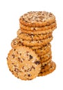 Stack of round cookies with sesame and flax seeds