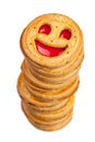 Stack of round cookies with smile isolated