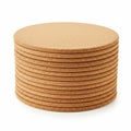 A stack of round cork coasters, arranged neatly in a vertical pile. The coasters are Royalty Free Stock Photo