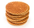 Stack of round dutch waffles with caramel isolated on white background Royalty Free Stock Photo