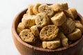 Stack of Round Shaped Crispy Rye Crouton Bread Biscuits / Crostini. Royalty Free Stock Photo