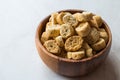 Stack of Round Shaped Crispy Rye Crouton Bread Biscuits / Crostini. Royalty Free Stock Photo