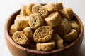 Stack of Round Shaped Crispy Rye Crouton Bread Biscuits / Crostini. Royalty Free Stock Photo