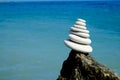 Stack of round smooth stones on a seashore. Balance peace silence concept
