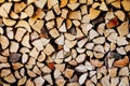 Stack of round and square natural firewood in preparation for the winter Royalty Free Stock Photo