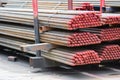 Stack of round steel bar material for jack rots in slip form