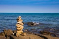 Stack of round stone natural skyline background Royalty Free Stock Photo