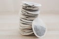 Stack of round tea bags