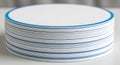 Stack of Round White Paper Cards with Blue Edges Royalty Free Stock Photo