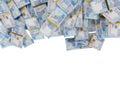 Stack Russian cash or banknotes of Rusia rubles scattered on a white background isolated The concept of Economic, Finance, Backgro Royalty Free Stock Photo