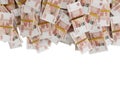 Stack Russian cash or banknotes of Rusia rubles scattered on a white background isolated The concept of Economic, Finance, Backgro