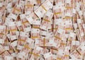 Stack Russian cash or banknotes of Rusia rubles scattered on a white background isolated The concept of Economic, Finance, Backgro