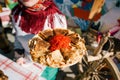 Stack of russian pancakes with red caviar. The concept of Russian holiday Maslenitsa, Shrovetide