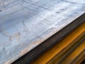 stack of rusted sheet metal - close-up with selective focus Royalty Free Stock Photo