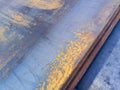 stack of rusted sheet metal - close-up with selective focus Royalty Free Stock Photo