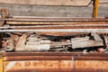 Various rusty iron bars on construction site after using Royalty Free Stock Photo
