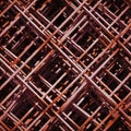 Stack of rusty rebar grids at the construction