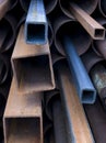 Stack of rusty steel pipes