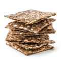 A stack of rye crackers, isolated on a white background, highlighting a healthy snack or bread Royalty Free Stock Photo