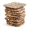 A stack of rye crackers, isolated on a white background, highlighting a healthy snack or bread Royalty Free Stock Photo